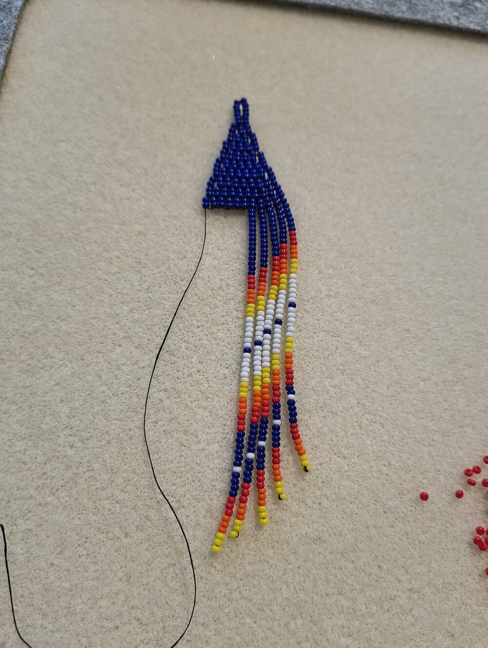 Native American Handmade Beaded Fringe Earrings Royal Blue Fire Colors - Picture 5 of 7